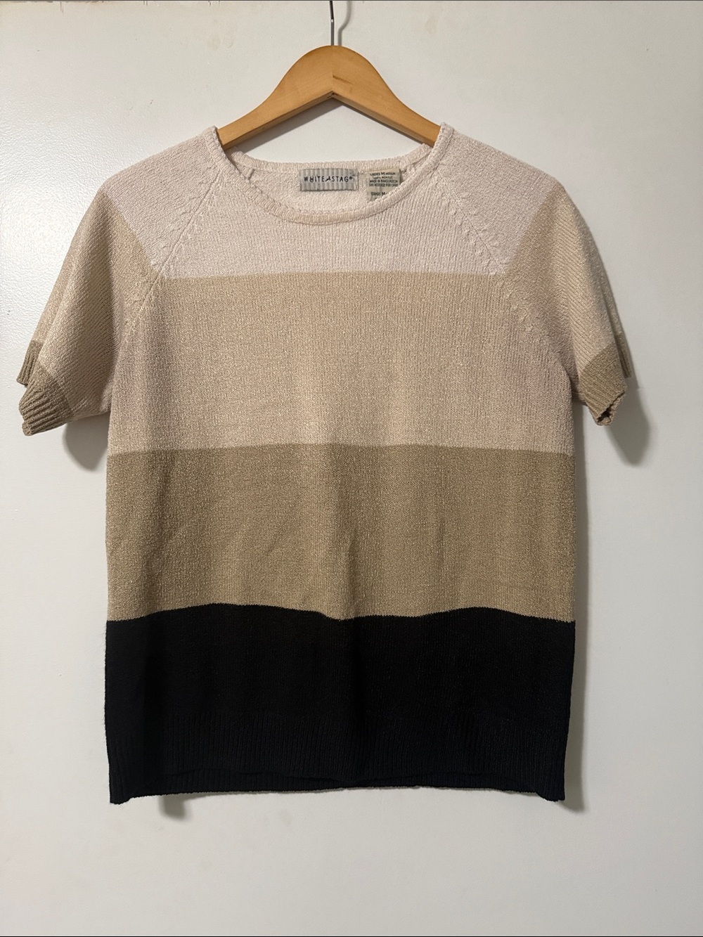 White Stag Short-Sleeve Colorblock Crewneck Sweater - Beige, Black